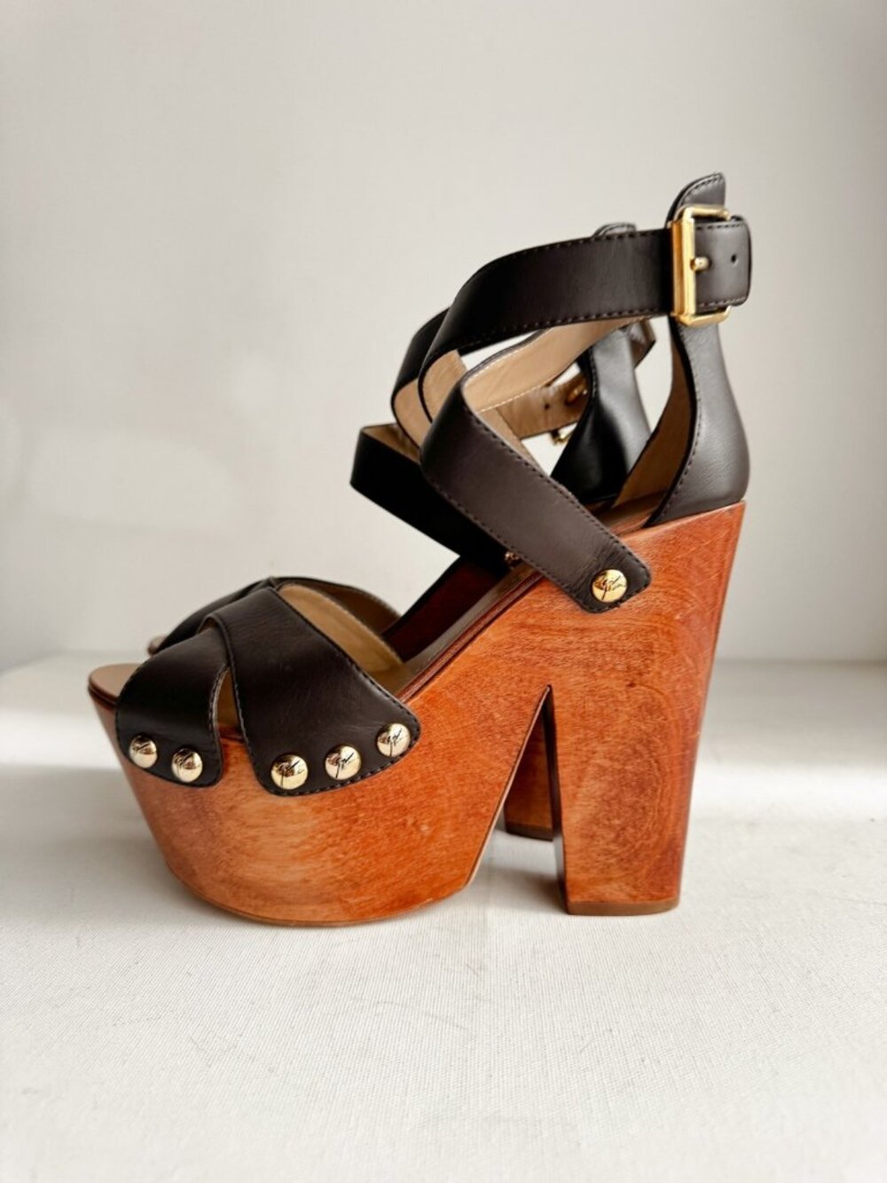 Giuseppe Zanotti High Platform Clog Heels Chocolate Brown Leather 39 - Picture 4 of 13